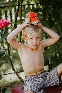 Portrait of shirtless boy