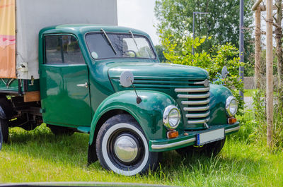 Vintage car on field