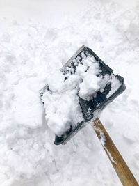 High angle view of snow covered land