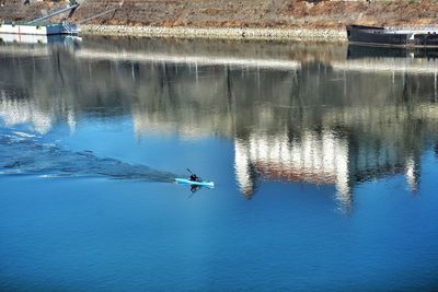 High angle view of man on lake