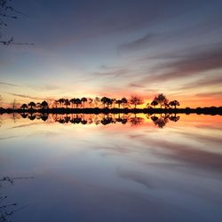 Reflection of clouds in lake at sunset