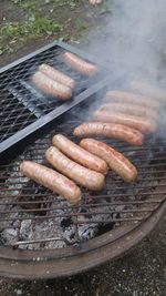 High angle view of barbecue grill