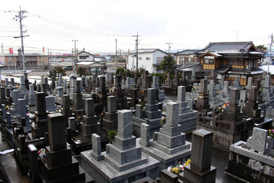 High angle view of buildings in city