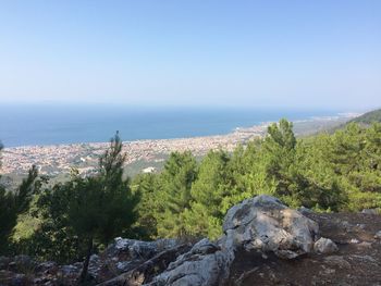 Scenic view of sea against clear sky