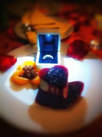 Close-up of cake served on plate