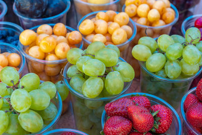 High angle view of fruits for sale in market