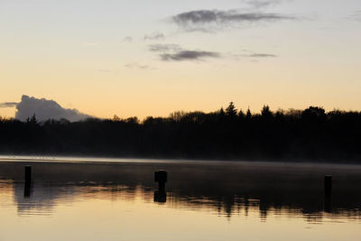 Scenic view of lake against sky during sunset