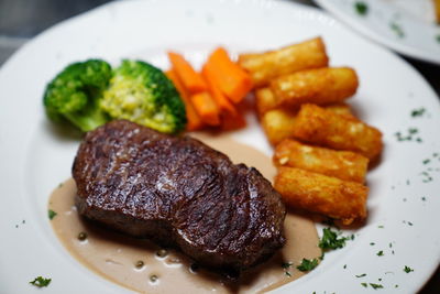 Close-up of food served in plate