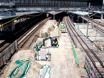 High angle view of railroad station construction
