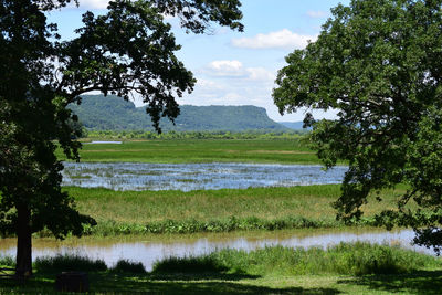 Scenic view of lake against sky