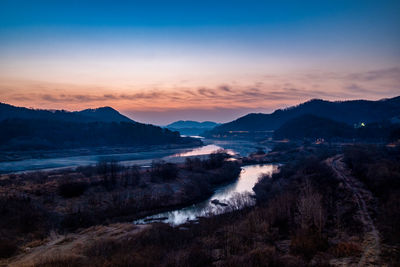 Scenic view of the landscape against sky during sunset