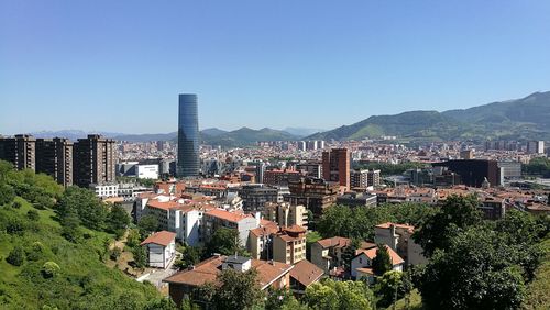 Cityscape against clear sky