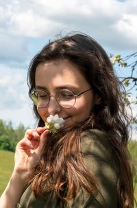 Close-up portrait of a beautiful young woman