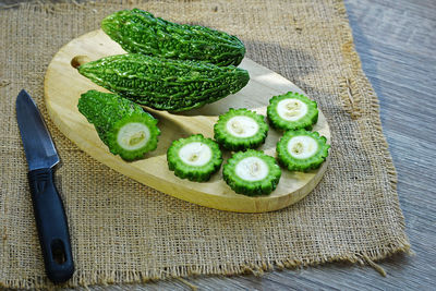 High angle view of vegetables on cutting board