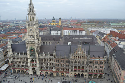 High angle view of buildings in city