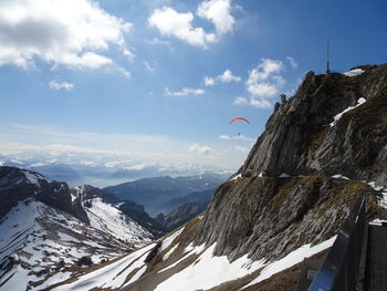 Aerial view of snowcapped mountain range