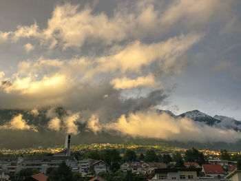 Aerial view of townscape against sky during sunset in innsbruck, austria 