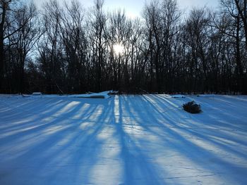 Snow covered field against sky