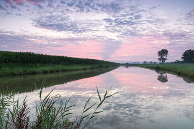 Scenic view of lake against sky during sunset