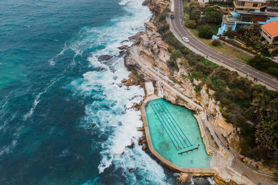 High angle view of boats on beach