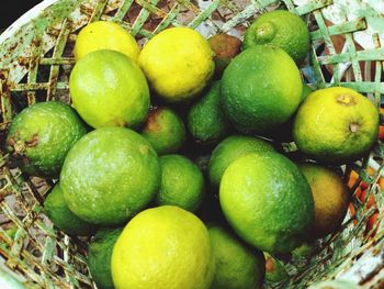 High angle view of fruits in basket