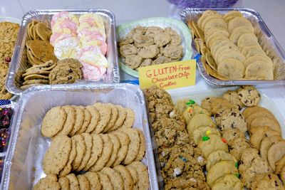 High angle view of cookies for sale