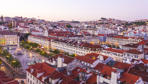 High angle view of buildings in city