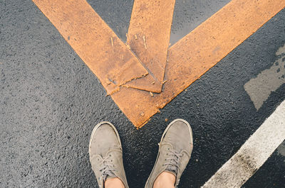 Low section of person standing on road