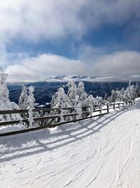 Snow covered landscape against sky