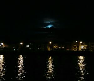 Reflection of illuminated sky on water at night