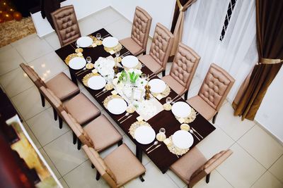 High angle view of food on table at home