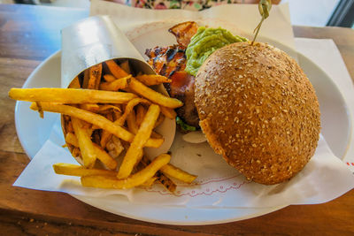 Close-up of burger on plate