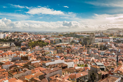 High angle shot of townscape against sky