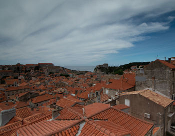 High angle view of townscape against sky