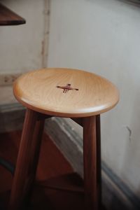 High angle view of chair on table