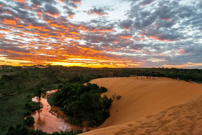 Scenic view of land against sky during sunset