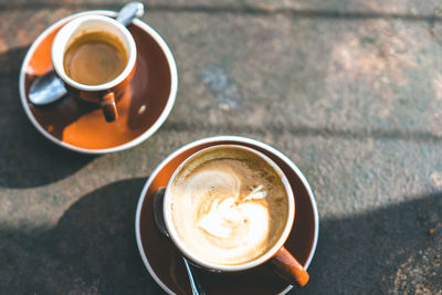 High angle view of coffee on table