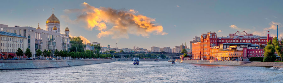 Buildings in city at night