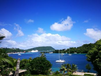 Scenic view of sea against blue sky