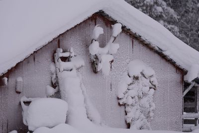 High angle view of snow covered wood on field