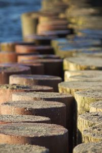 Close-up of old stack of wood