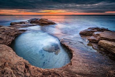 Scenic view of sea against cloudy sky