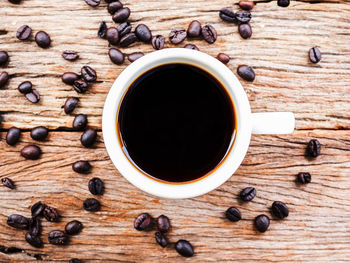 High angle view of coffee cup on table