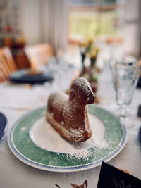 Close-up of dessert in plate on table