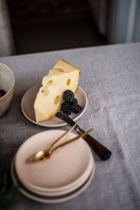 High angle view of dessert in plate on table