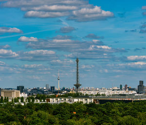 View of buildings against cloudy sky