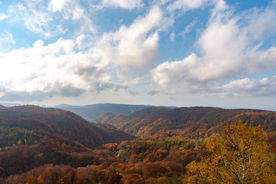 Scenic view of mountains against sky during autumn