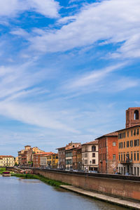 River by buildings against sky in city