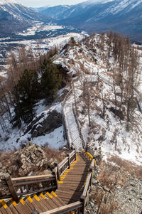 High angle view of snow covered landscape