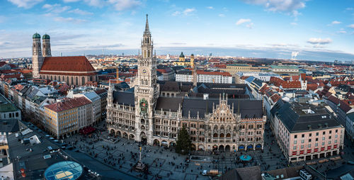 High angle view of buildings in city